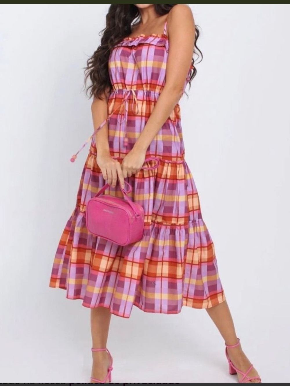 Farm Rio NWT Plaid Midi Sundress in Pink and Orange